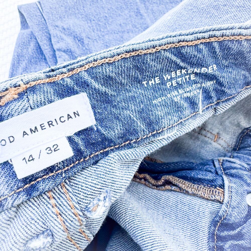 Good American The Weekender Petite Cuffed Carpenter Slim Denim Jean Size 14 / 32 - Picture 6 of 8